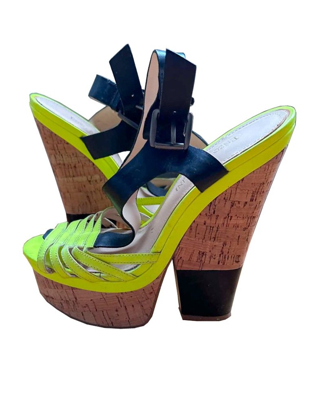 ENZO ANGIOLINI Green, Beige, and Black Platform Sandals